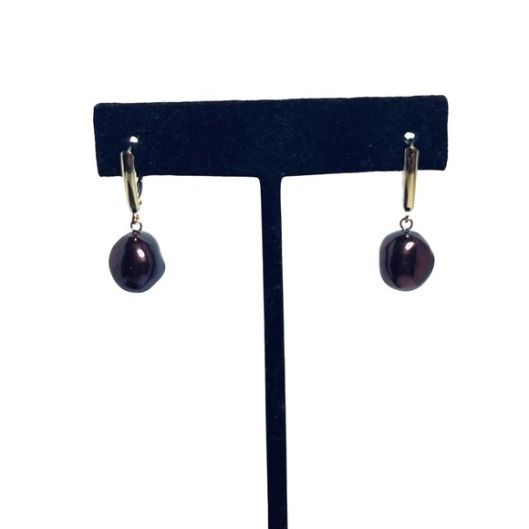 Honora 14k Gold Chocolate Freshwater Baroque Pearl Pierced Earrings (5976-1-2) - Picture 2 of 6